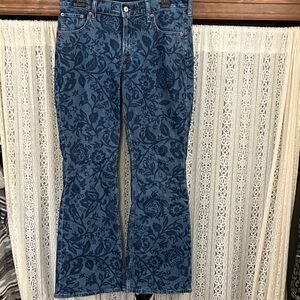 Women’s Floral Pattern Bootcut Jeans - Blue
